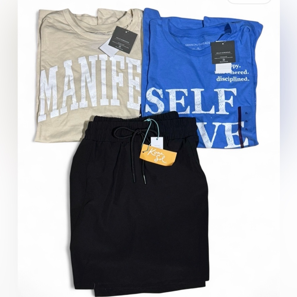 Bundle: 2 Size XL Graphic Tees and Black Quick Dry Full Coverage Skirt Set